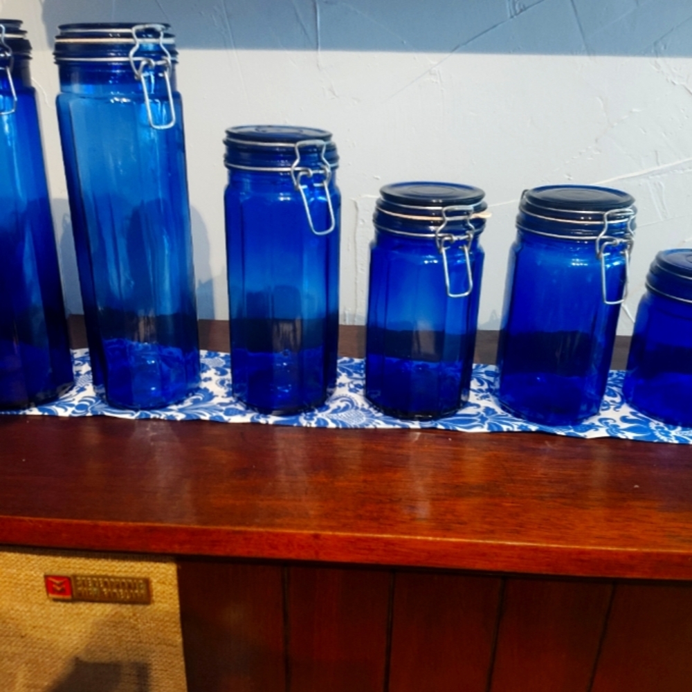 Vintage Cobalt Blue Glass Canisters